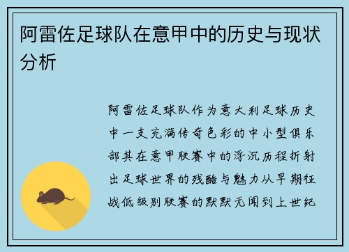 阿雷佐足球队在意甲中的历史与现状分析