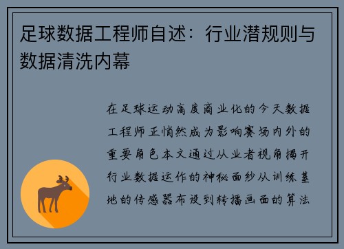 足球数据工程师自述：行业潜规则与数据清洗内幕