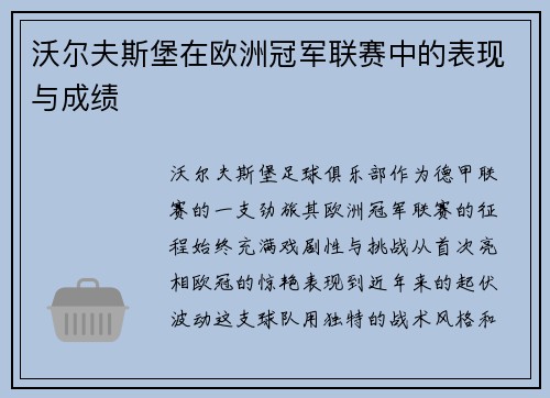 沃尔夫斯堡在欧洲冠军联赛中的表现与成绩